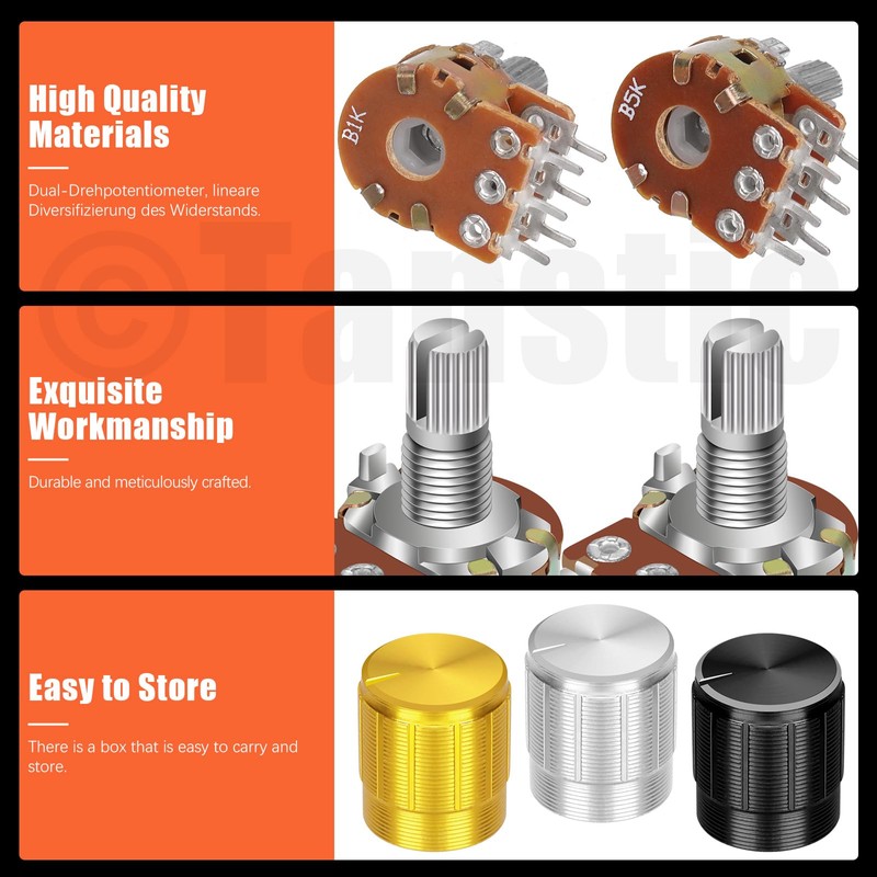 Tanstic 16 Sets B1K-B1M Potentiometer Linear Taper Rotary Potentiometer B