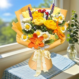 Crochet Kit for Beginners, Rose, Lavender Bouquet Knitting Kit for Beginners Adults Handicraft Enthusiast DIY, Bouquet with Crochet Yarn and Step-by-Step Instructions for Birthday Gifts (Bouquet)