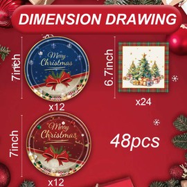 Egami 48Pcs Christmas Party Supplies,Include Dessert Plates,Napkin,Used For Christmas Party Decoration (Multicolor 3)
