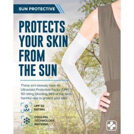 Doctor's Select Protectores de brazo para piel fina y moretones para mujeres y hombres, 2 pares de protección solar y refrigeración UPF 50, Blanco, L