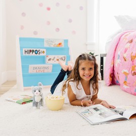 Wildkin Kids Premium Canvas Sling Bookshelf for Boys and Girls, Wooden Design Features Four Fabric Shelves, Keep Bedrooms, Playrooms, and Classrooms Organized, an Ideal Kids Bookshelf (White w/Aqua)