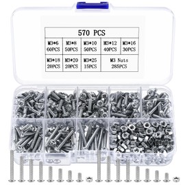 570 Pcs M3 Bolts Set, M3 Nuts and Bolts Assortment Set, Cross Pan Head Screws Bolts and Nuts Set, Cross Washer Head Screws Bolts Kit, Machine Screws Bolts for Home Office Industrial