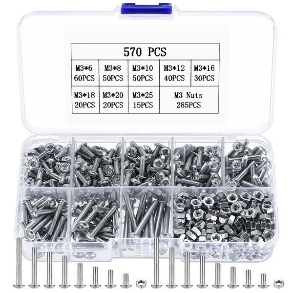 570 Pcs M3 Bolts Set, M3 Nuts and Bolts Assortment