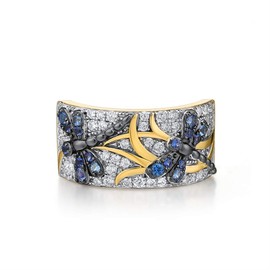 Santuzza 14K Gold Plated Dragonfly Ring Cubic Zirconia Blue Spinel 925 Sterling Silver Ring for Women (6)