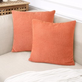 Geepen Cushion Covers 45 x 45 cm Set of 2 Ribbed Corduroy Throw Pillow Cases for Sofa Couch Home Decorative, 18" x 18" - Orange