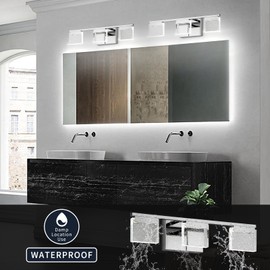 OKELI LED Modern Bathroom Vanity Light Fixtures, 3-Light, 19.1 Inch, 6000K Crystal Bubble Wall Lighting Fixtures Over Mirror, Dimmable Chrome Bathroom Vanity Lights Bar for Bedroom