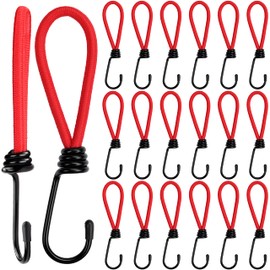 BELLE VOUS 20 Pack Red Elastic Bungee Expander Cord Ties with Metal Hooks - 15cm/5.90 inches - Heavy Duty Strap Loops for Tarpaulin, Camping and Canopy Tents