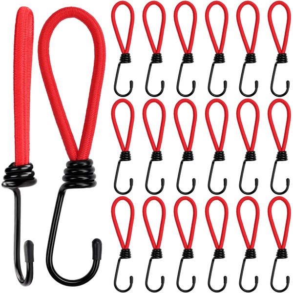 BELLE VOUS 20 Pack Red Elastic Bungee Expander Cord Ties