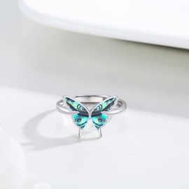 CRWENG Butterfly Ring for Women 925 Sterling Silver Butterfly with Opal/Turquoise Ring Exquisite and Cute Butterfly Jewellery for Sisters Good Friends Girlfriend (Abalone)