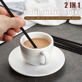 Ouliget Independent Packaging Three Hole Coffee Stirrers Sticks,2 in 1 Disposable Plastic Coffee Straw for Coffee Milk Tea Cocktail Party Drinking (Black 9 Inches)