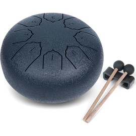 Tuokrisa Steel Tongue Drum 6 Inch 8 Notes Hand Drums, Bag, Music Book, Drumsticks, Mallet Holder and Finger Paddles, Musical Education Entertainment Camping Yoga Meditation Zen Gifts (Navy Blue)