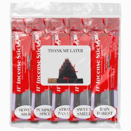 Thank Me Later 11'' Incense Sticks - Variety Set 500 Pack - 11 inch - 5 Bundles 100 Sticks Per Scent. Features Honey Milk, Pumpkin Spice, Strawberry Banana, Sweet Smwll of Success, Rainforest Fantasy