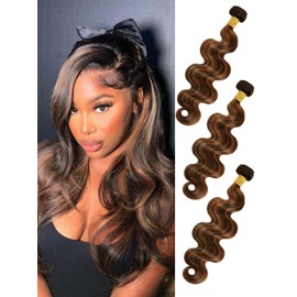 ANMETAN Honey Blonde Highlight Bundles Human Hair Body Wave 22/24/26 Inch, 12A Thick F1B/30 Highlight Black with Brown Colored Wavy 3 Bundles 100% Unprocessed Brazilian Remy Hair Quick Weave