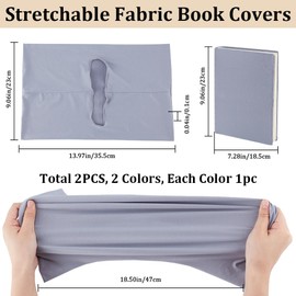 CRASPIRE 2 Colors Stretchable Book Cover Black Grayish Purple Washable Reusable Large Nylon Book Sleeve Book Protector Elastic Notebook Wraps for 9 x 11 inch Hardcover Books Textbook Gift