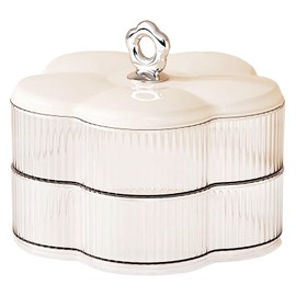 Wlz Acrylic Clear Jewelry Organizer Box 2-Layer with Handle, Cute Floral Shaped Jewelry Storage Box Earrings Rings Holder with Lid Necklaces Bracelets Container Boxes for Women Girls (Clear White)