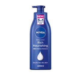 NIVEA Rich Nourishing Body Lotion (400ml), NIVEA Moisturiser for Dry Skin Made with Deep Moisture Serum, Natural Almond Oil, and Vitamin E, Smooth Skin NIVEA Body Lotion