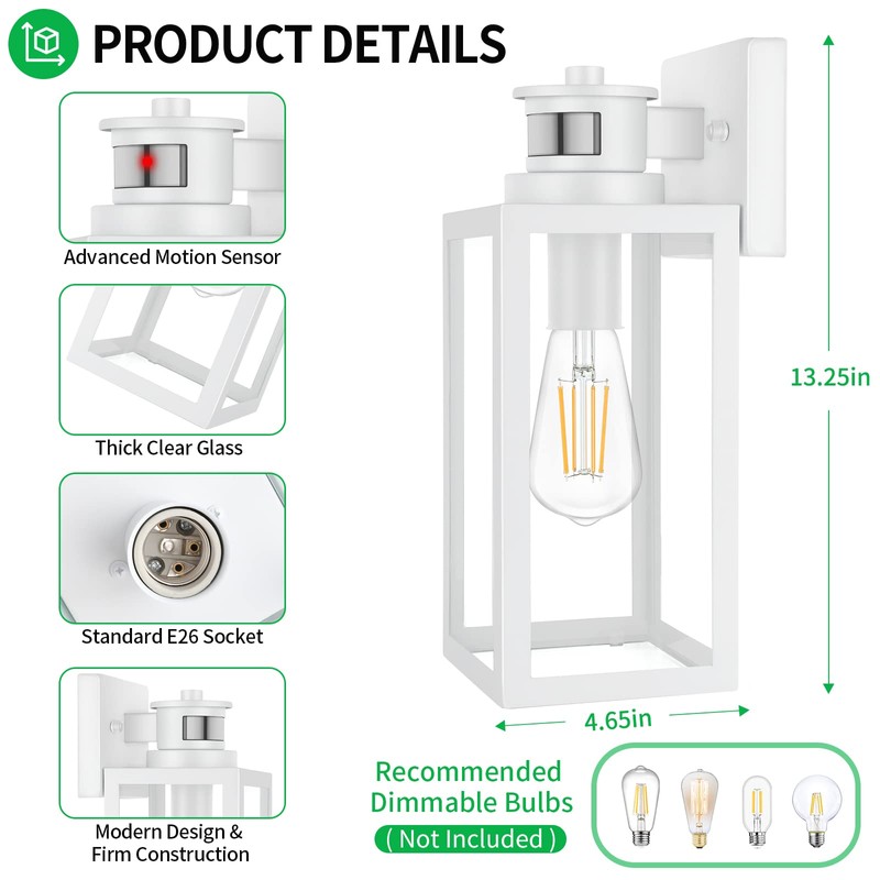 2-Pack Motion Sensor Outdoor Wall Lantern, Dusk to Dawn Exterior