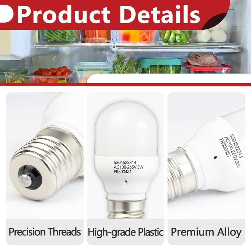StreytoTek 2 Pcs 5304522314 Refrigerator LED Light Bulb for Frigidaire,