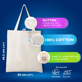 Top Urban Tote Bag Plain Natural Cotton Bag Ideal for Shopping Printing and Decoration Lightweight Reusable Canvas Fabric Bags for DIY, Advertising, Promotion, Gifts (Natural cotton, Pack of 6)