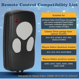 2 for Compatible Garage Door Remote Wayne Dalton 372310 3973C 372MHz 300643