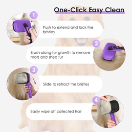 LUKNPET Dog Brush for Shedding, Self Cleaning Slicker Brush for Short & Long Haired Dogs, Suit Any Breed of Cats. Removes Loose Fur, Undercoat, Mats, Tangled Hair for Small Medium Large Animal.Purple