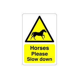 Horses please slow down sign- 3mm Aluminum Dibond high-visibility and durability for indoor/outdoor usage (300mm x 200mm) Ensures Safety Within 7m Viewing Distance.