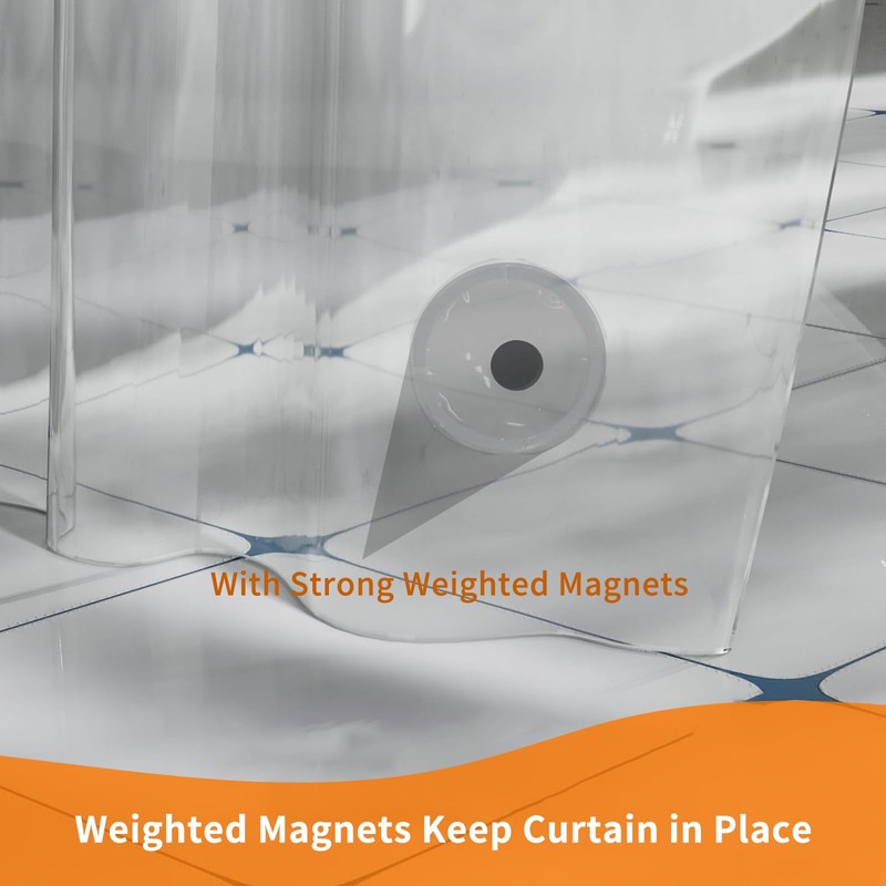 Gellmall Shower Curtains EVA Mould Resistant Waterproof Transparent Bathroom Curtains