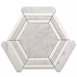 Stone Center Online C35EXP Carrara White Marble 5" Hexagon Georama Tile Thassos Strip Polished