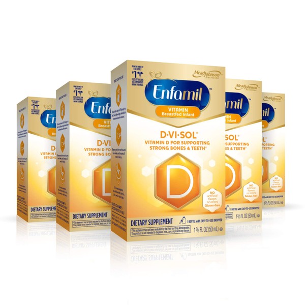 Enfamil D-Vi-Sol Vitamin D Drops for Infants, Supports Strong Bones and Teeth, Gluten-Free, Easy to Use Dropper Bottle 50 mL (Pack of 5)
