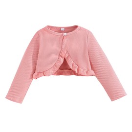 Adixun Girl Cardigan Long Sleeve Knitted Cardigans Button Plain Beolero Shrug(Pink, 6-7 Years)