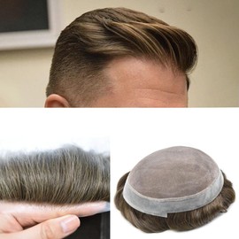 Men Toupee Human Hair Durable Fine Mono Hair Toupee for Men Hair Units Clear Poly Mens Toupee Human Hair Systems Protesis Capilar Para Hombre8x10''-110% Light to Medium density3# DARK BROWN