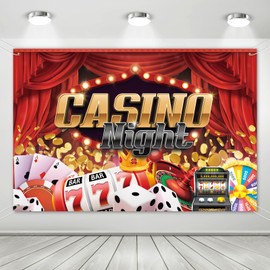 Casino Night Theme Backdrop,Poker Dice Red Curtains Photography Backdrop,Casino Night Theme Backdrop Poker Las Vegas Game Night Photography Background for Casino Birthday Party Supplies5.9x3.9ft