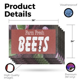 Farm Fresh Beets Vinyl Decal 5 Pack of 24 Inch x 36 Inch Weatherproof Heavy-Duty Adhesive Backing | Root Vegetables, Healthy Eating, Farmer’s Markets | Made in USA
