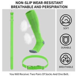 QBK Toddler Baseball Socks And Belt Youth Softball Tee Ball Combo Set for Boy Girl (2 Pairs of Socks & 1 Belt) Neon Green 2-4T