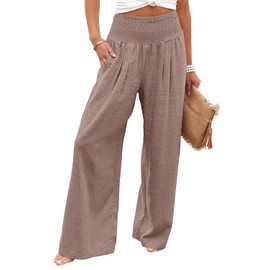 Angerella Women Palazzo Pants with Pockets Summer Boho Wide Leg High Elastic Waist Casual Lounge Pant Trousers GrayPink L
