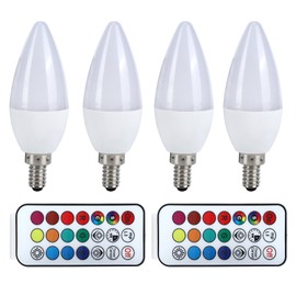 3W RGB Color Changing Candle Light Bulb with Remote Control for Home Decoration 85265V(E14 RGbPure White 6000K)