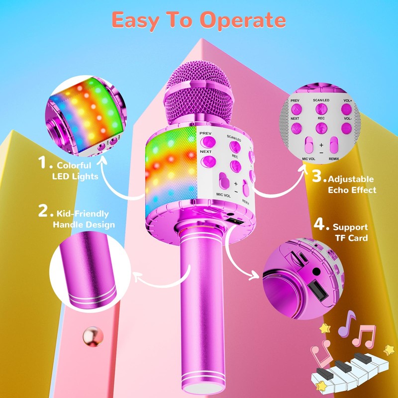 Ankuka Bluetooth Karaoke Microphone, Wireless Microphone with Built-in Speakers, Handheld