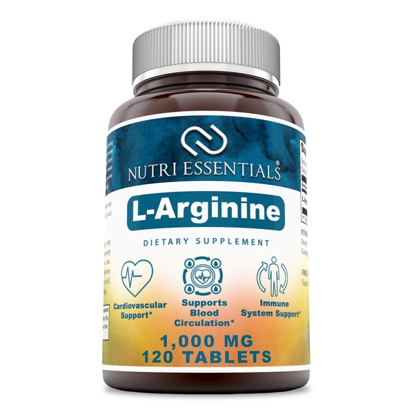 Nutri Essentials L-Arginine 1000 Mg 120 Tablets Dietary Supplement - Supports Cardiovascular Health - Supports Immune System Functions - Promotes Blood Circulation