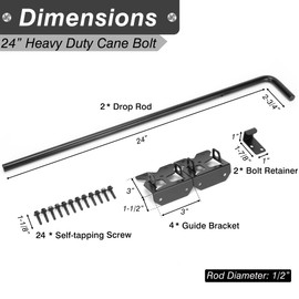24" Heavy Duty Cane Bolt Gate Drop Rod Gate Drop Pin Upgraded Lockable Drop Bolt for Gate Safe, Solid Steel Gate Hardware Holding Wooden Vinyl Metal Fence Gates with Black Finish, 2 Pack