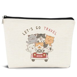 Dejfel Cat Makeup Bag, Cat Gifts for Women Cat Lovers, Cat Mom Gifts, Cat Lady Gifts, Cute Travel Cat Cosmetic Bags Zipper Pouch for Women, Cat Makeup Pouch, Cat Accessories for Women