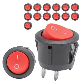 15-Pack Round Rocker Toggle Switch, ON/Off SPST 2Pin Heavy Duty 10A Boat Switches for Home Auto Car Marine Boat, KCD2-101, Red