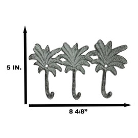 Ebros Gift Pack of 2 Cast Iron Verdigris Tropical Paradise Beach 3 Coconut Palm Trees 3-Pegs Triple Wall Hooks Decorative Decor Sculpture Ocean Marine Wildlife Nautical Home Vacation Getaway Figurine