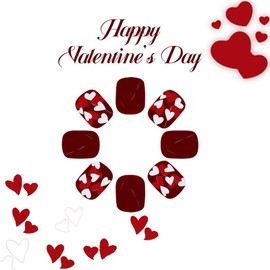 Press on Nails Short Square Fake Nails Cute False Nails with White Heart Designs Glossy Glue on Nails Red Acrylic Nails Full Cover Stick on Nails for Women 24Pcs