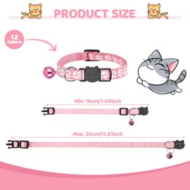 12 Pieces Adjustable Cat Collars - Colorful Collars with Bells, Quick Release Kitten Collar with 4 Pet Nameplates, Breakaway Buckle Kitten Collar for Small Dogs Cats