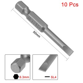 sourcing map 10 Pcs 4mm Slotted Tip Magnetic Flat Head Screwdriver Bits, 1/4 Inch Hex Shank 2-inch Length S2 Power Tool (Sandblasting)