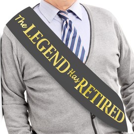 The Legend Has Retired Sash – Gray and Gold Foil Retirement Sash for Women and Men & Large Gold Safety Pin. Great for Retirement Party, Events & Decorations by JPACO