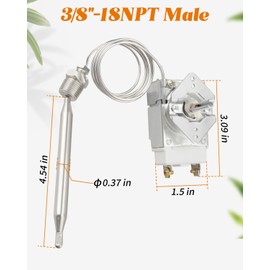 RX-2-24 Thermostat for Deep Fryer Fit for ADCRAFT, for Gas Fryer Adcraft Atosa 301030004 Robertshaw 5300-402, with 3/8" Mpt Stuff Box 200-400F
