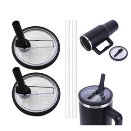 2PCS Cup Lid with Straw For 40oz, Leak Proof Lid Cup Lid Replacement Flip Straw Lid Reusable Tumbler Transparent Cover with Straw for Tumbler Gift (B)