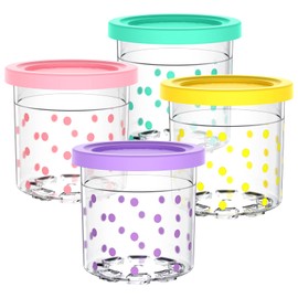 Generisch Compatible with Ninja Creami Ice Cream Maker NC300/NC301 Series - Set of 4 Ice Containers in Pink, Purple, Green and Yellow, BPA Free, Dishwasher Safe (Dot)