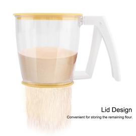 Tamiz de harina, colador de taza de mano, tamiz de malla de polvo, manivela para hornear para suministros topincn, tamiz de harina, tamiz, herramientas con tapa, contenedor mecánico